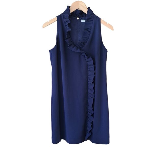 Trina Turk Atlantis Navy Blue Ruffle Mini Dress Size 4 Sleeveless Shift - Picture 5 of 8